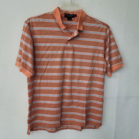 Daniel Cremieux Collection Polo Shirt Mens Medium Orange Striped Golf Tennis - Picture 1 of 8